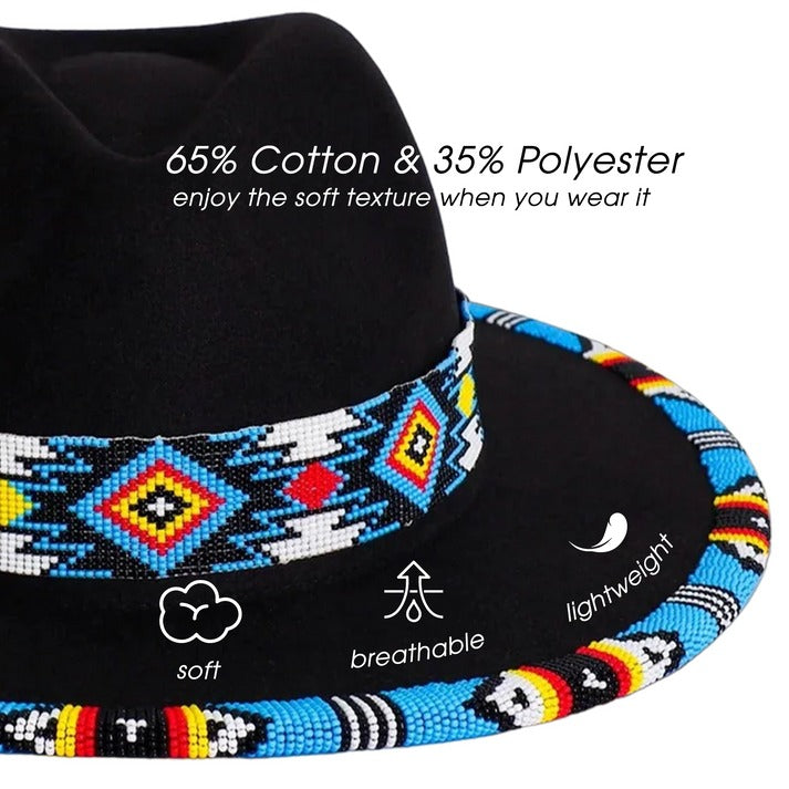Payette Pattern Fedora Hatband For Men/Women Beaded Brim With Native American Style