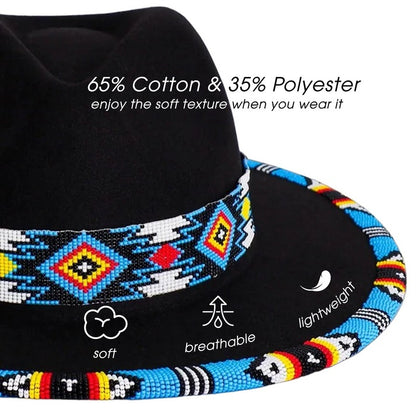 Payette Pattern Fedora Hatband For Men/Women Beaded Brim With Native American Style