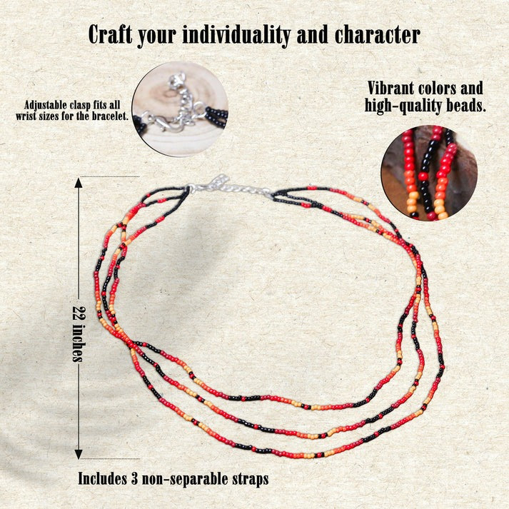 Sunset Harmony Beaded Necklace – Red, Orange, Yellow & Black Beads
