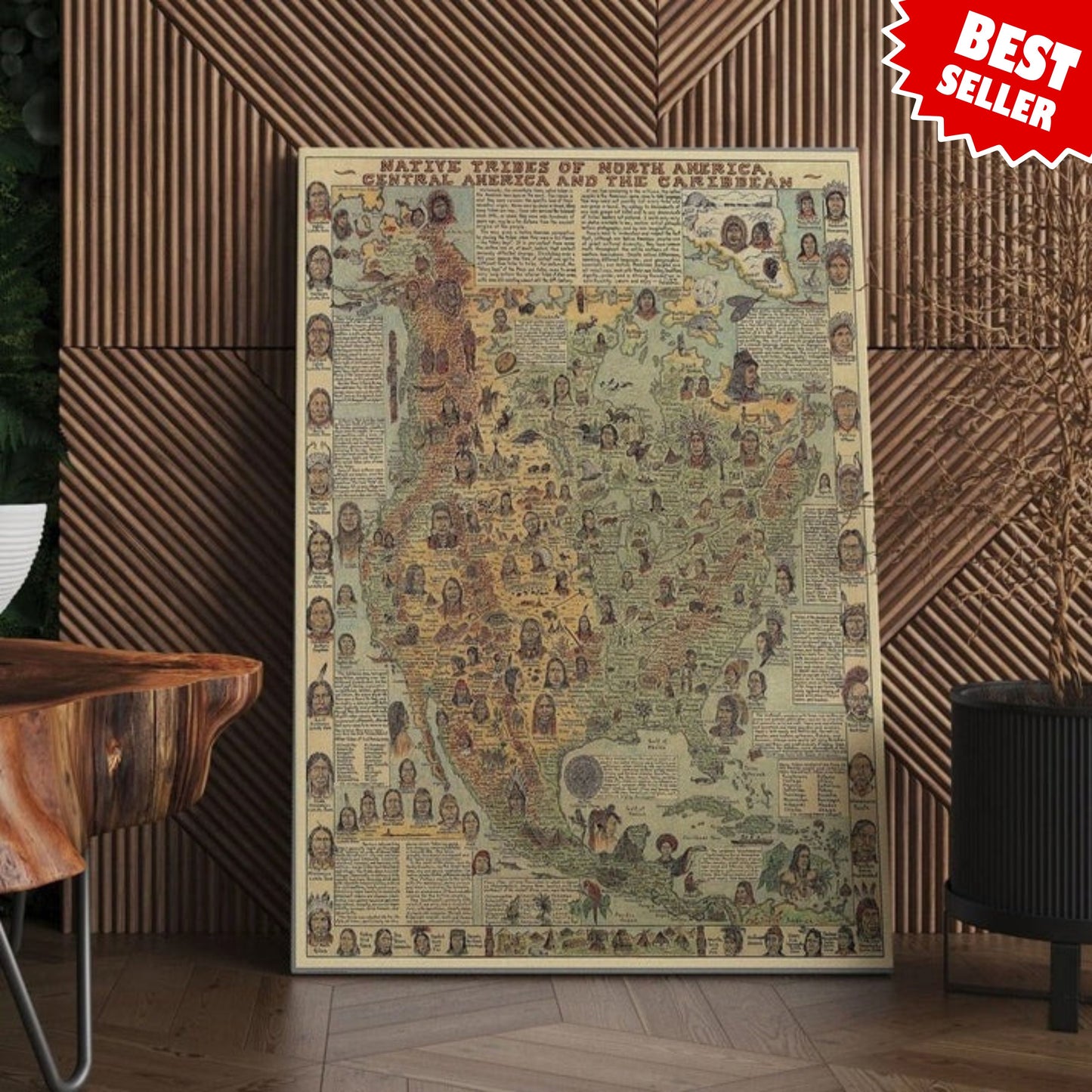 Native Tribes of North American central America and the Caribbean Maps – Poster & Canvas Print