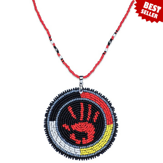 Handprint Handmade Beaded Wire Necklace Pendant Unisex With Native American Style