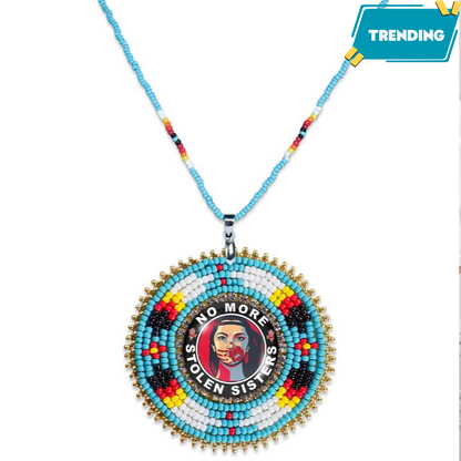 No More Stolen Sister Feathers Handmade Beaded Wire Necklace Pendant Unisex With Native American Style