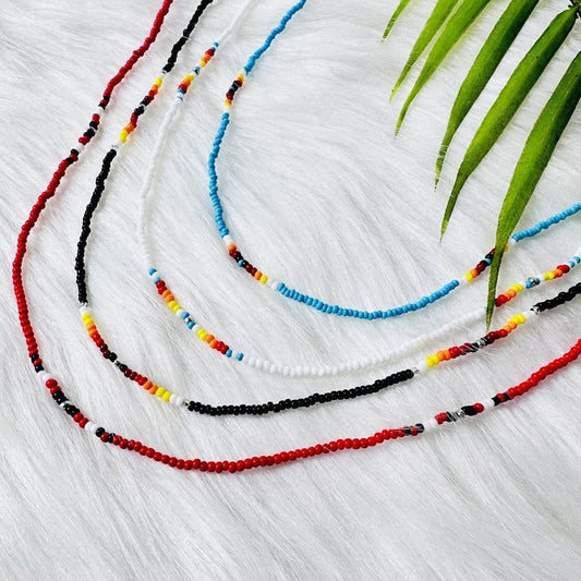 Full Color Handmade Beaded Necklace – Blue, Black, White & Red - Native American Style (Unisex)