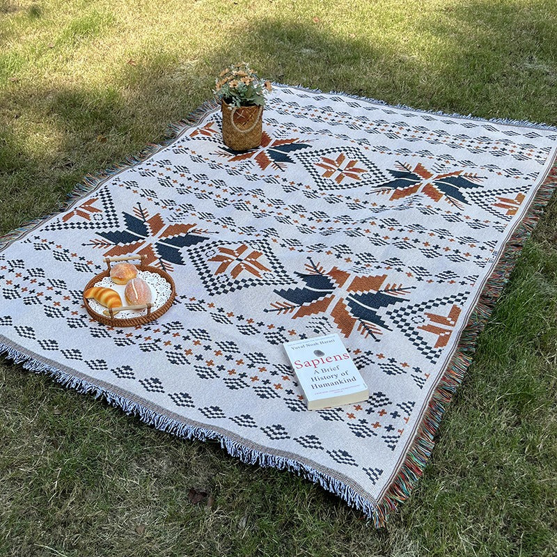 Bohemian Reversible Woven Blanket – Terracotta & Black Geometric Throw
