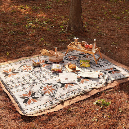 Bohemian Reversible Woven Blanket – Terracotta & Black Geometric Throw