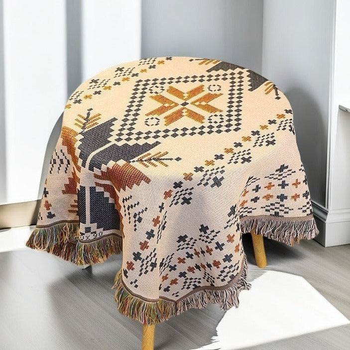 Bohemian Reversible Woven Blanket – Terracotta & Black Geometric Throw