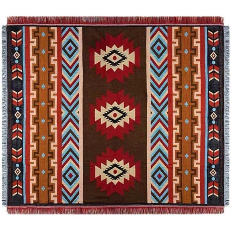 Southwestern Reversible Woven Blanket – Native-Inspired Red Diamond & Geometric Pattern Throw