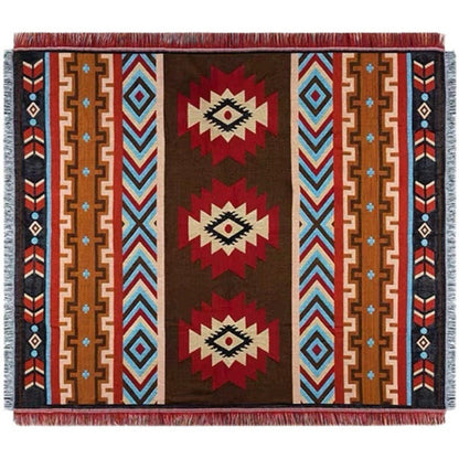 Southwestern Reversible Woven Blanket – Native-Inspired Red Diamond & Geometric Pattern Throw