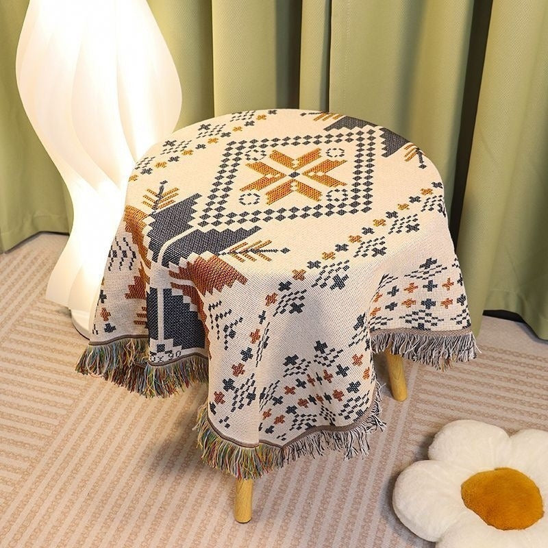 Bohemian Reversible Woven Blanket – Terracotta & Black Geometric Throw