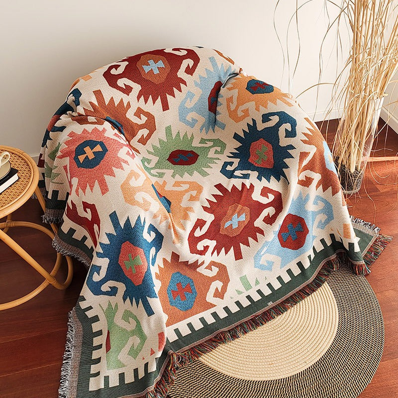 Native Sunburst Woven Blanket – Southwestern Tribal Sofa Throw