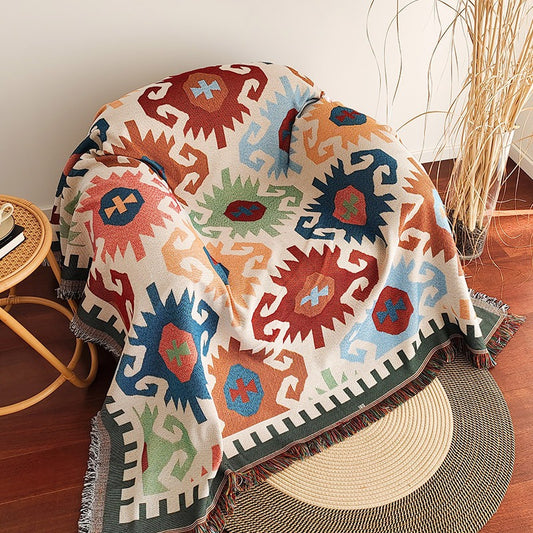 Native Sunburst Woven Blanket – Southwestern Tribal Sofa Throw