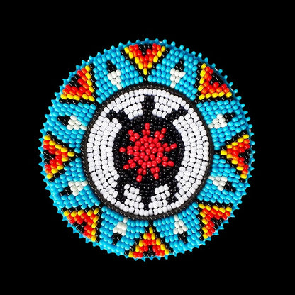 Blue Turtle Pattern Handmade Beaded Patch Necklace Pendant