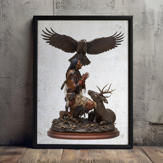 Native Spirit Prayer – Eagle & Deer Poster & Canvas