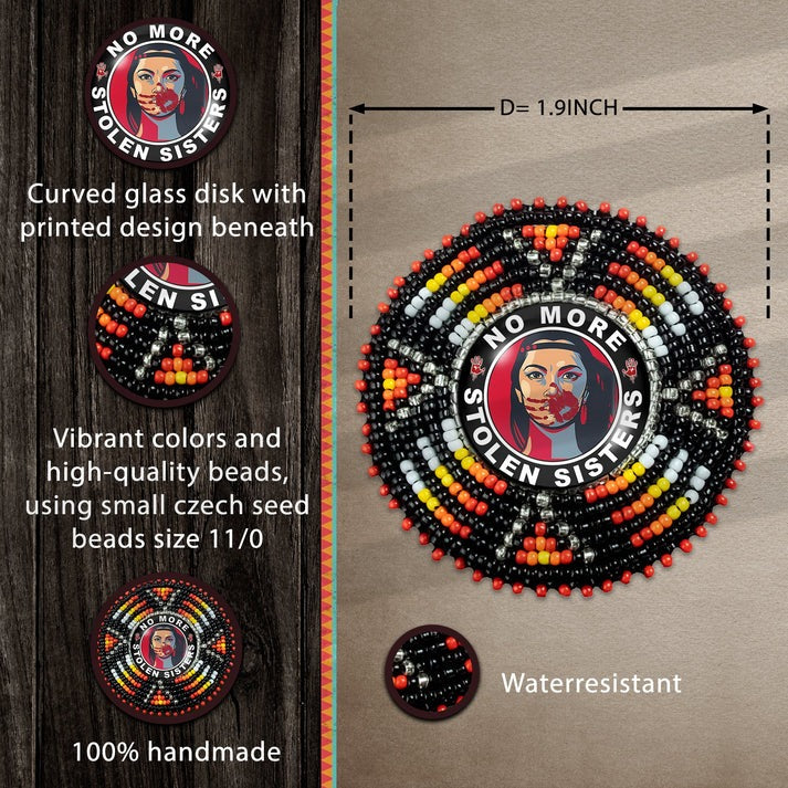 No More Stolen Sister Sunburst Handmade Glass Beaded Patch Necklace Pendant