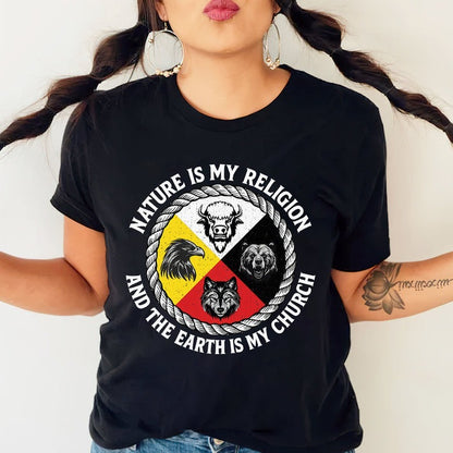 Nature Is My Religion, The Earth Is My Church - Four Animals Medicine Wheel Unisex T-Shirt/Hoodie/Sweatshirt