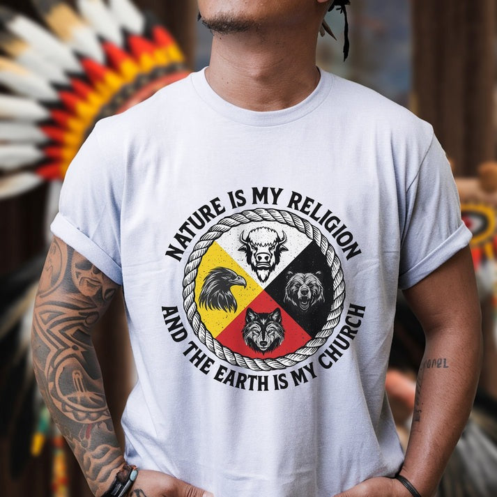 Nature Is My Religion, The Earth Is My Church - Four Animals Medicine Wheel Unisex T-Shirt/Hoodie/Sweatshirt
