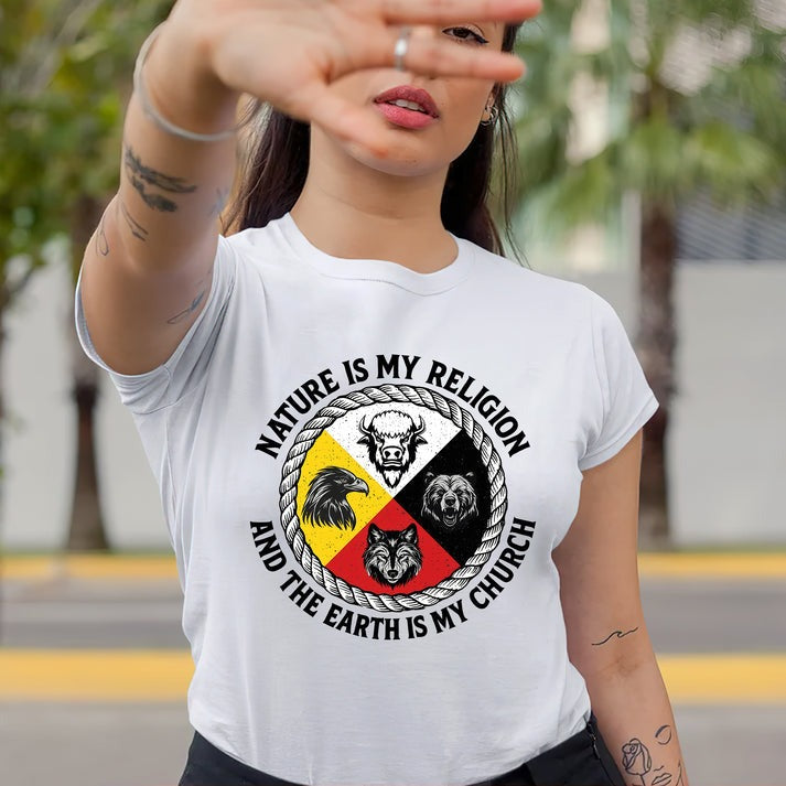 Nature Is My Religion, The Earth Is My Church - Four Animals Medicine Wheel Unisex T-Shirt/Hoodie/Sweatshirt