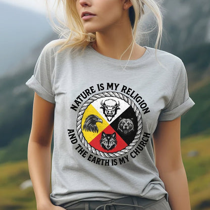 Nature Is My Religion, The Earth Is My Church - Four Animals Medicine Wheel Unisex T-Shirt/Hoodie/Sweatshirt
