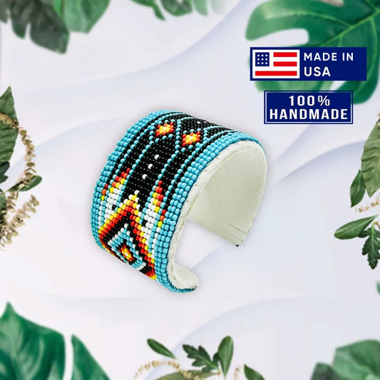 Cyan Blue Diamond Hard Cuff Beaded Handmade Bracelet