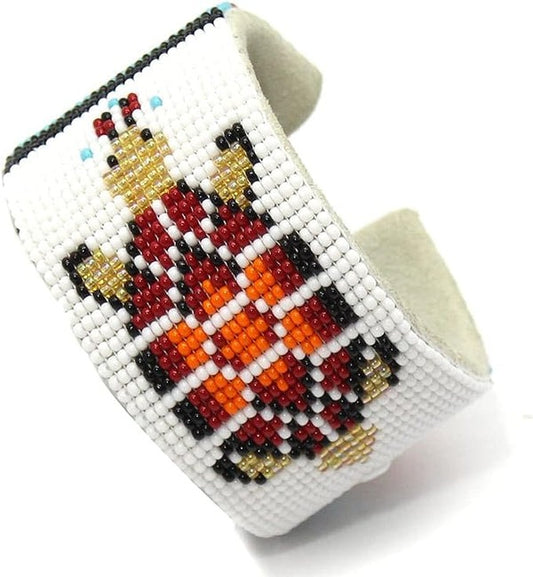 Turtle Hard Cuff Beaded Handmade Bracelet - White Red