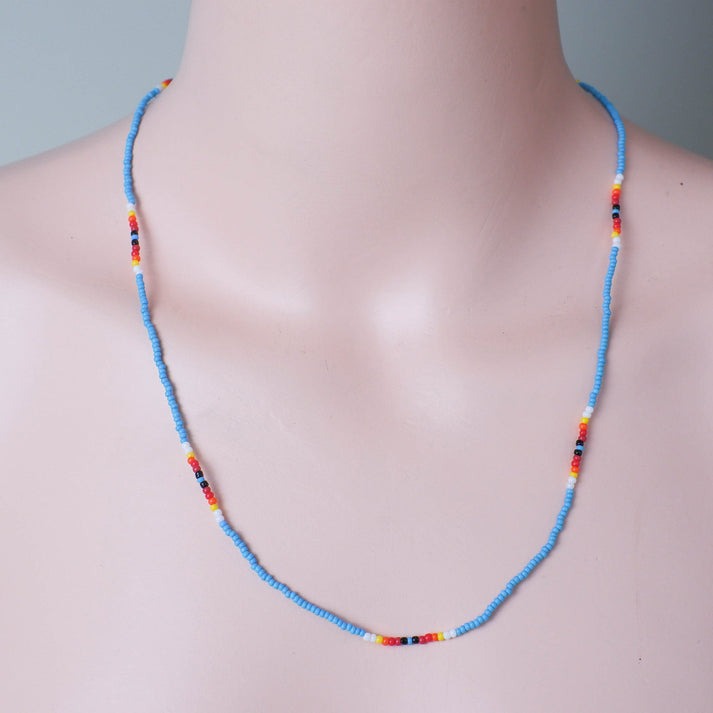 Full Color Handmade Beaded Necklace – Blue, Black, White & Red - Native American Style (Unisex)