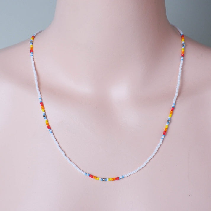 Full Color Handmade Beaded Necklace – Blue, Black, White & Red - Native American Style (Unisex)