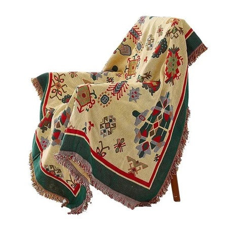 Native Double-Sided Woven Blanket – Reversible Tribal Pattern Home Decor Throw