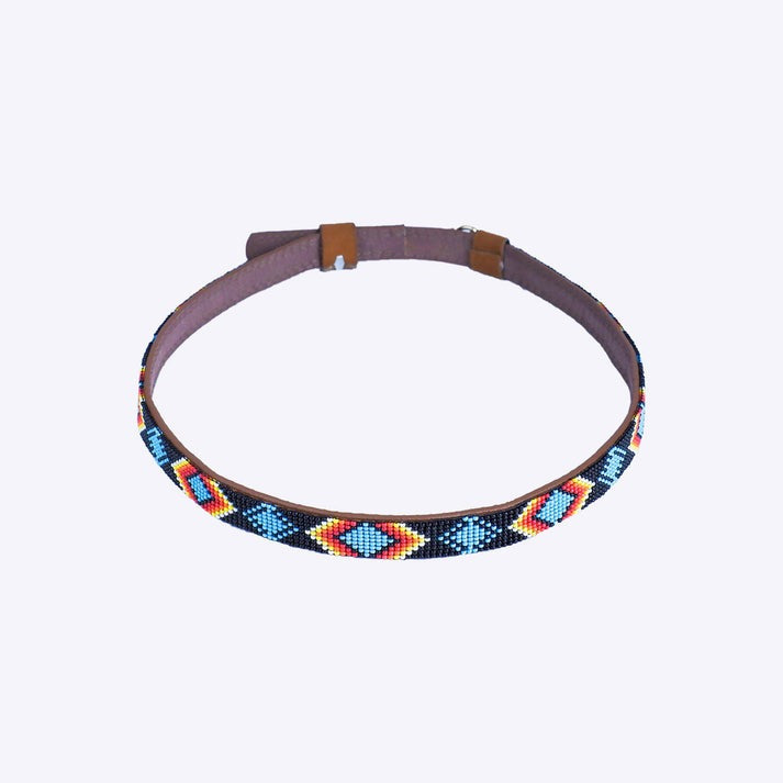 Dark Blue Pattern Fedora Hatband for Men/Women Beaded Brim with Native American Style