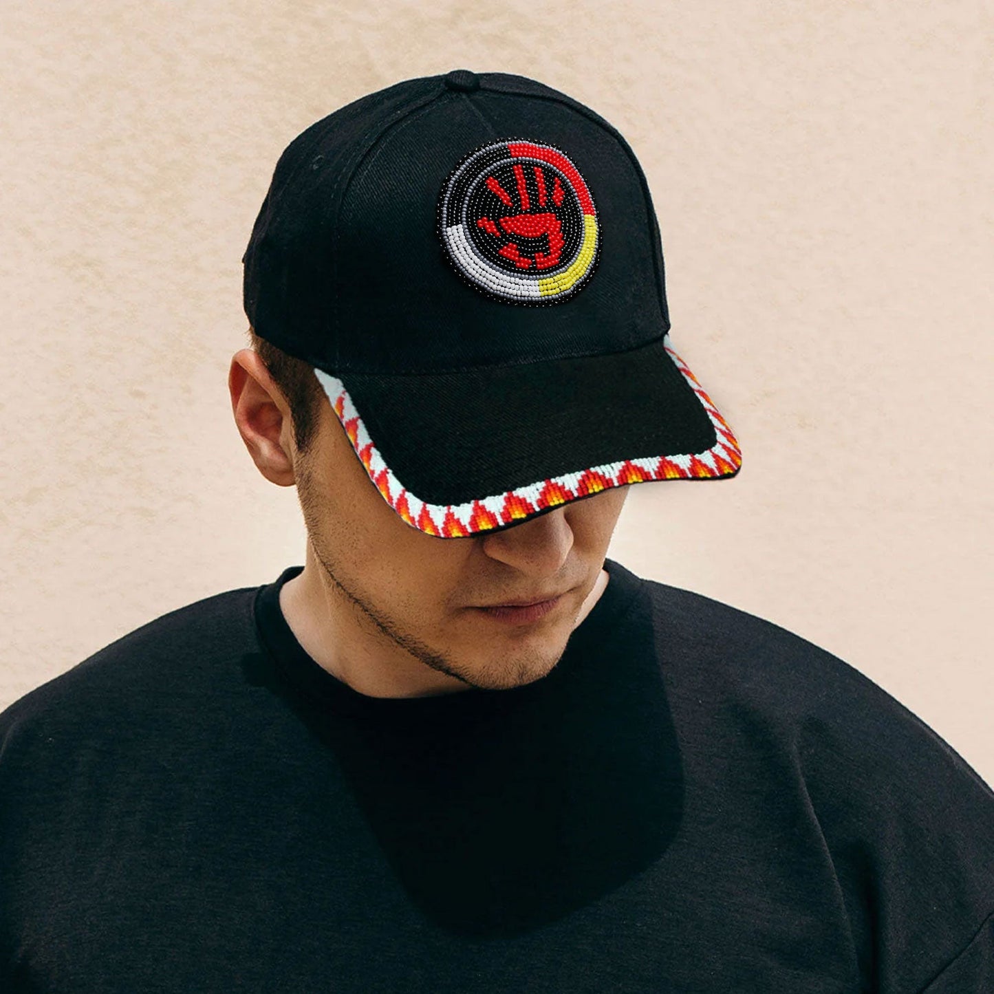 MMIW Feathers Cotton Unisex Baseball Cap With Beaded Patch Brim Native American Style