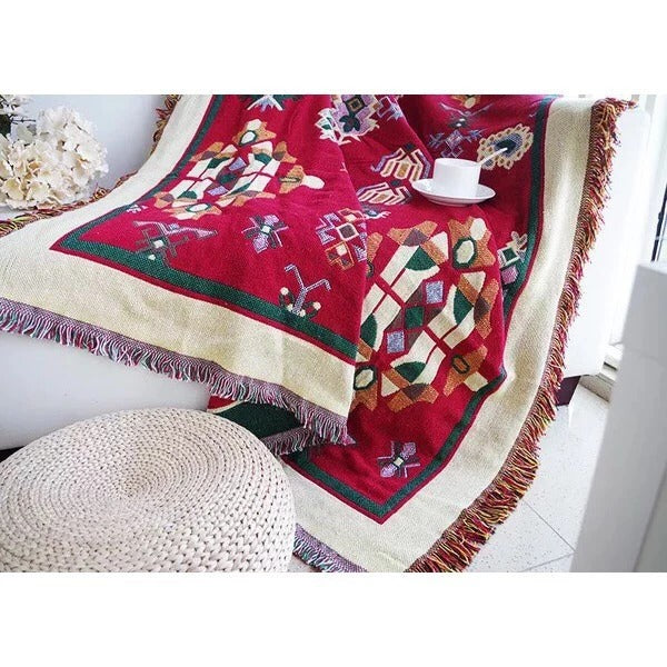 Native Double-Sided Woven Blanket – Reversible Tribal Pattern Home Decor Throw