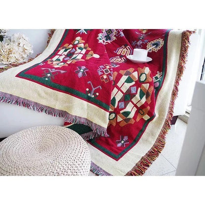 Native Double-Sided Woven Blanket – Reversible Tribal Pattern Home Decor Throw