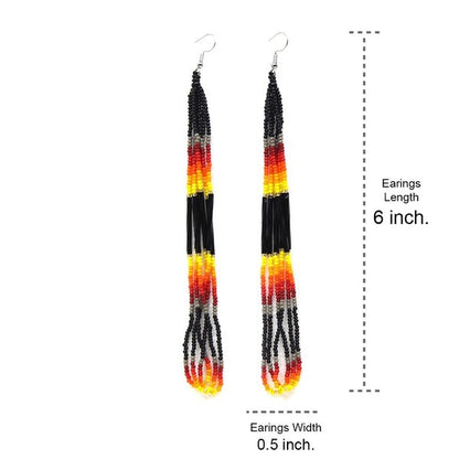 Native-Inspired Beaded Earrings – Black Fire (6 Inch)