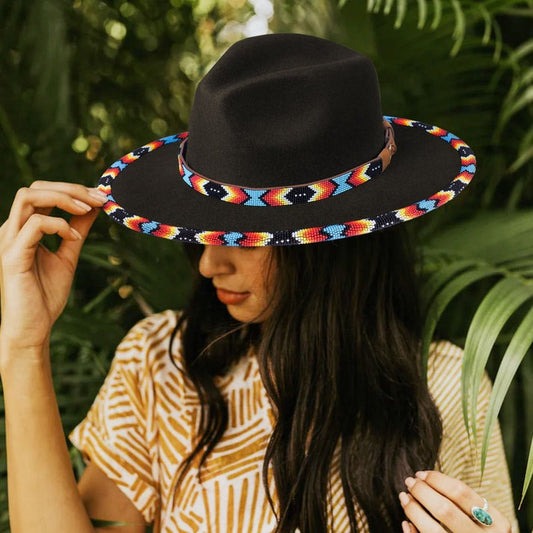 Black Dusk Pattern Fedora Hatband for Men/Women Beaded Brim with Native American Style