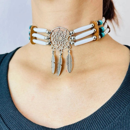 Native Buffalo Bone Bead Choker Tribal Jewelry