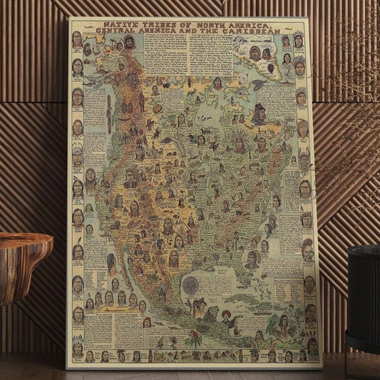 Native Tribes of North American central America and the Caribbean Maps – Poster & Canvas Print