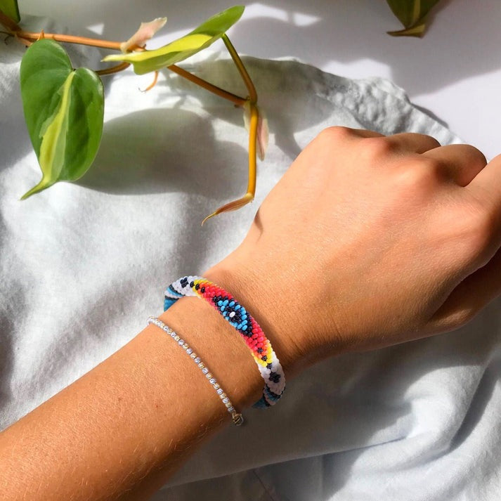 Women's Handmade Dark Blue Eye Beaded Bracelet