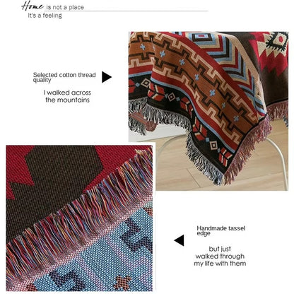 Southwestern Reversible Woven Blanket – Native-Inspired Red Diamond & Geometric Pattern Throw