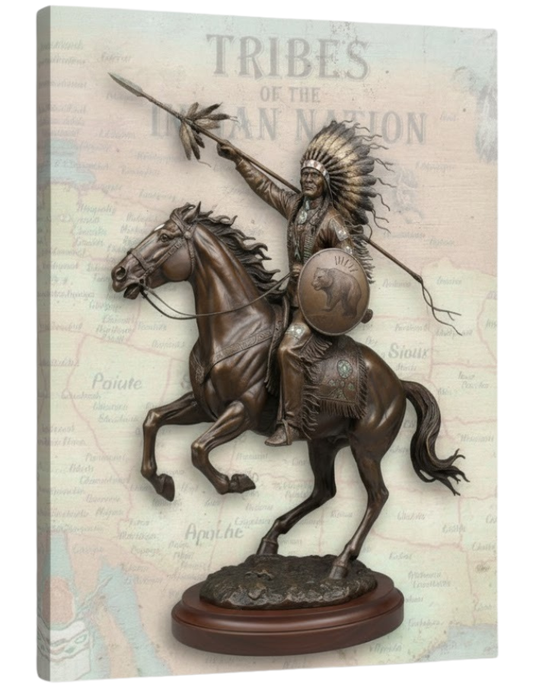 Native American Warrior on Horseback Bronze Art - Poster & Canvas