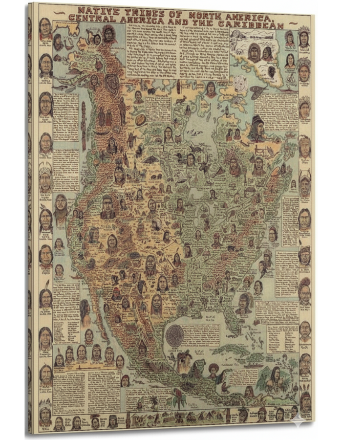 Native Tribes of North American central America and the Caribbean Maps – Poster & Canvas Print