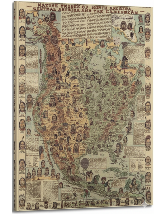 Native Tribes of North American central America and the Caribbean Maps – Poster & Canvas Print