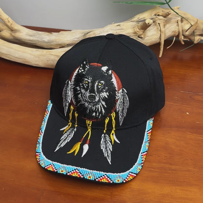 Wolf Dreamcatcher Embroidered & Beaded Baseball Cap