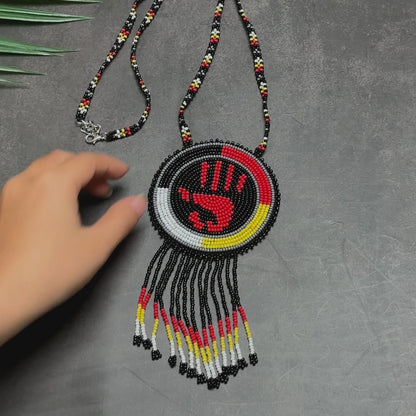 MMIW Handprint Beaded Choker Necklace Premium Native American Style
