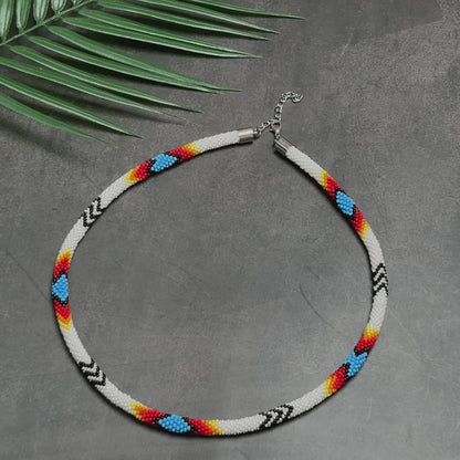 White Lightning Pattern Beaded Handmade Necklace For Women Native American Style