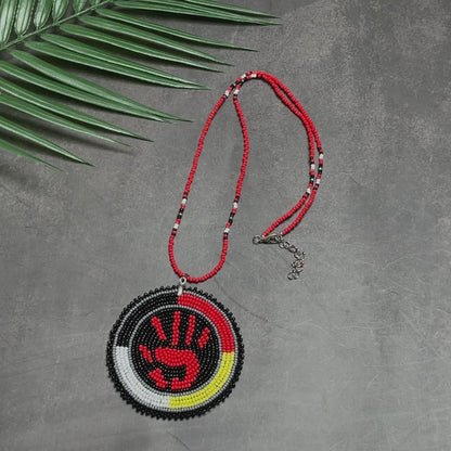 Handprint Handmade Beaded Wire Necklace Pendant Unisex With Native American Style