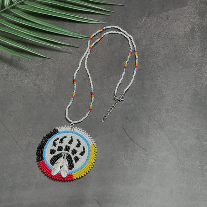 Bear Paw Handmade Beaded Wire Necklace Pendant Unisex With Native American Style