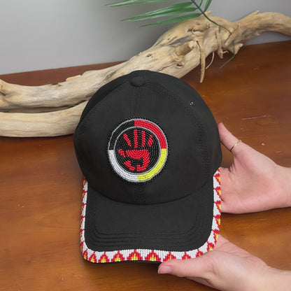 MMIW Feathers Cotton Unisex Baseball Cap With Beaded Patch Brim Native American Style