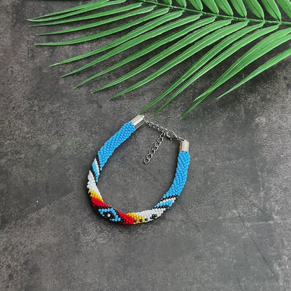 Women's Handmade Dark Blue Eye Beaded Bracelet