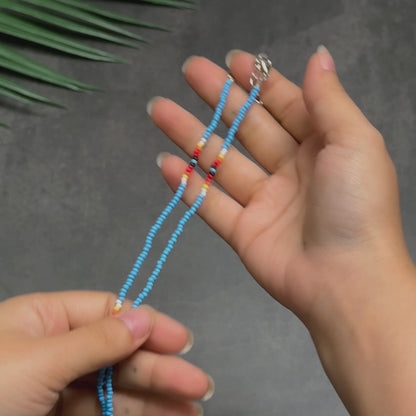 Full Color Handmade Beaded Necklace – Blue, Black, White & Red - Native American Style (Unisex)