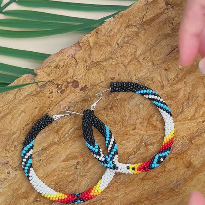 Handmade Black Dusk Pattern Beaded Earrings for Women