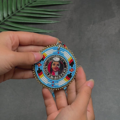 No More Stolen Sister Feathers Handmade Beaded Wire Necklace Pendant Unisex With Native American Style